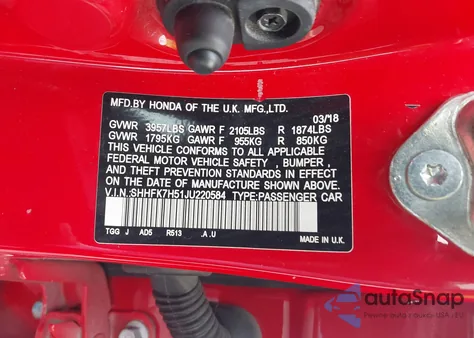 2018 Honda Civic Ex из США, поврежденный, VIN SHHFK7H51JU220584